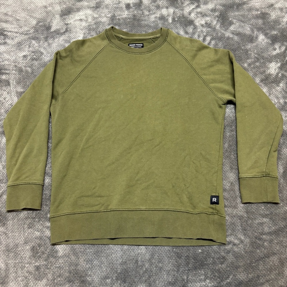 Richer Poorer Mens Fleece Raglan Sweatshirt Olive Green Crewneck Medium